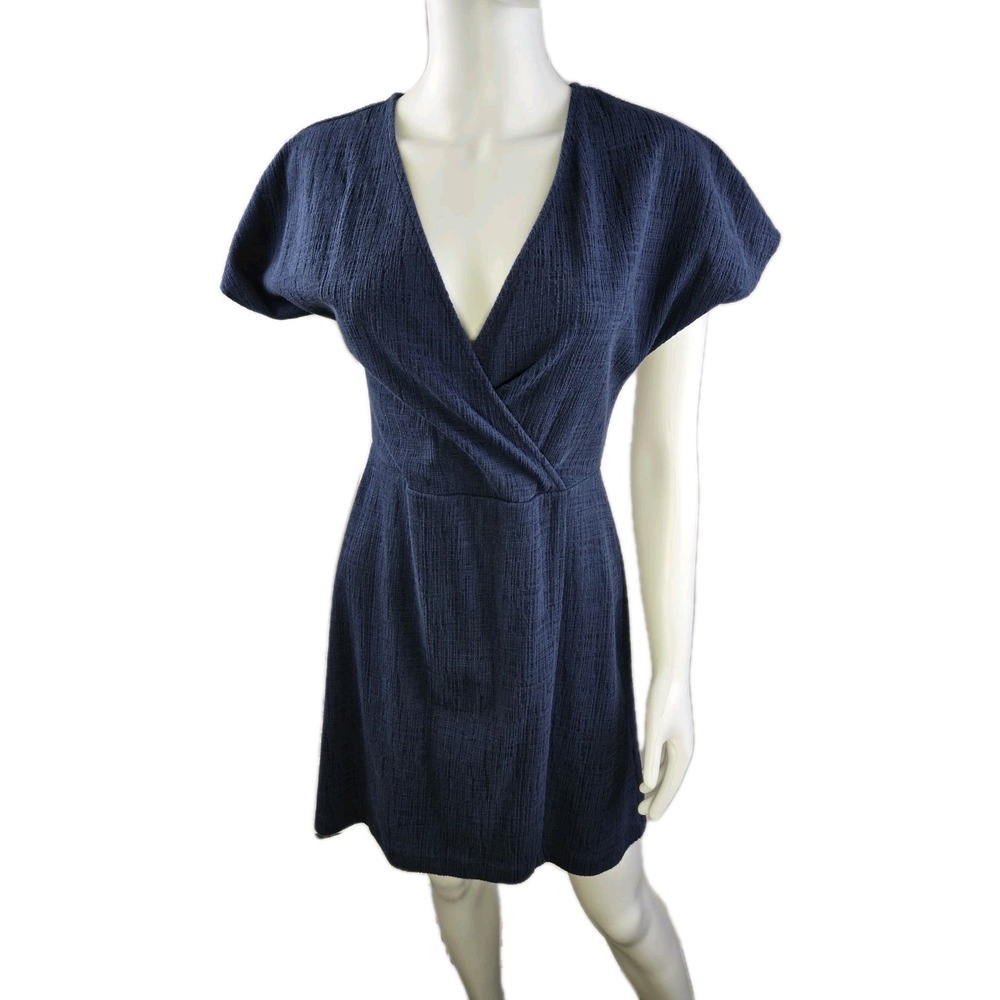 Madwell Cross Front Mini Dress‎ Fit Flare Flutter Sleeve Small S  Navy Blue